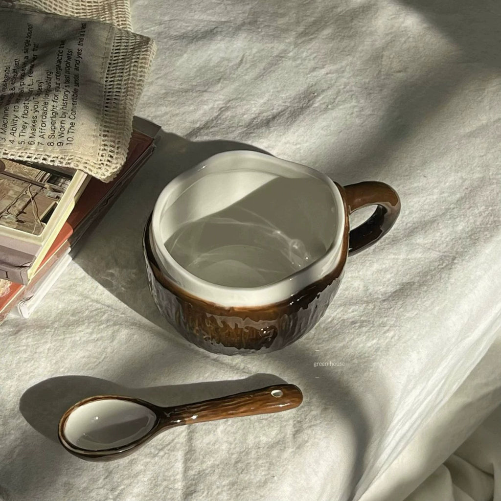 Coconut Ceramic Mug & Spoon Set | YUPRESSO