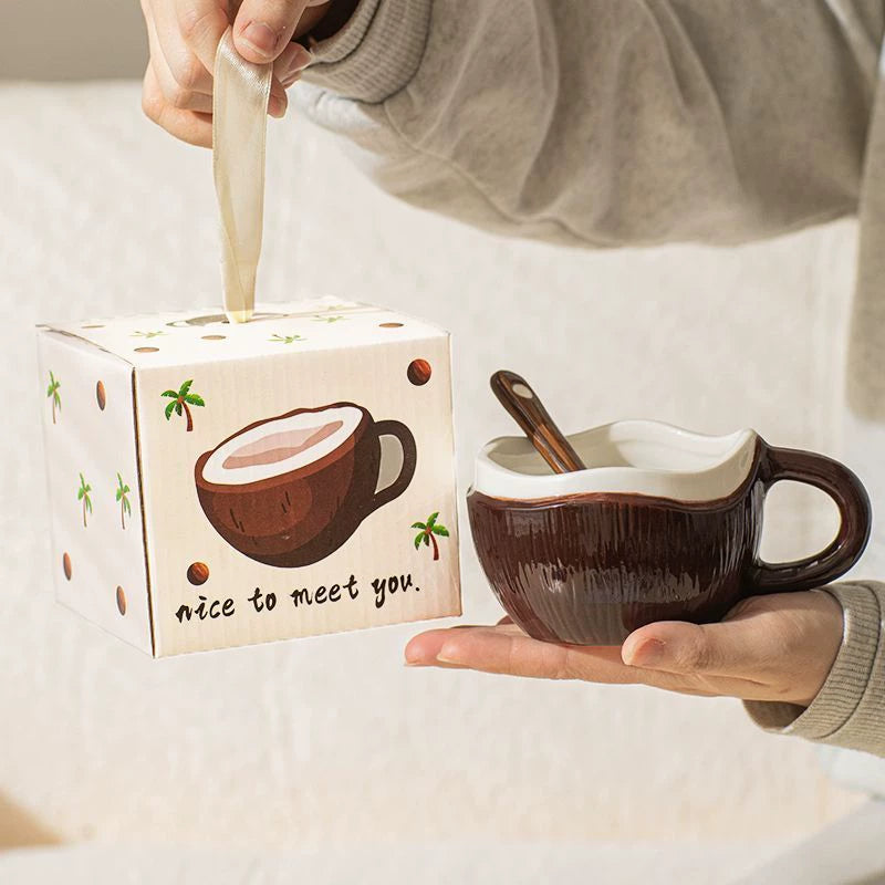 Coconut Ceramic Mug & Spoon Set | YUPRESSO